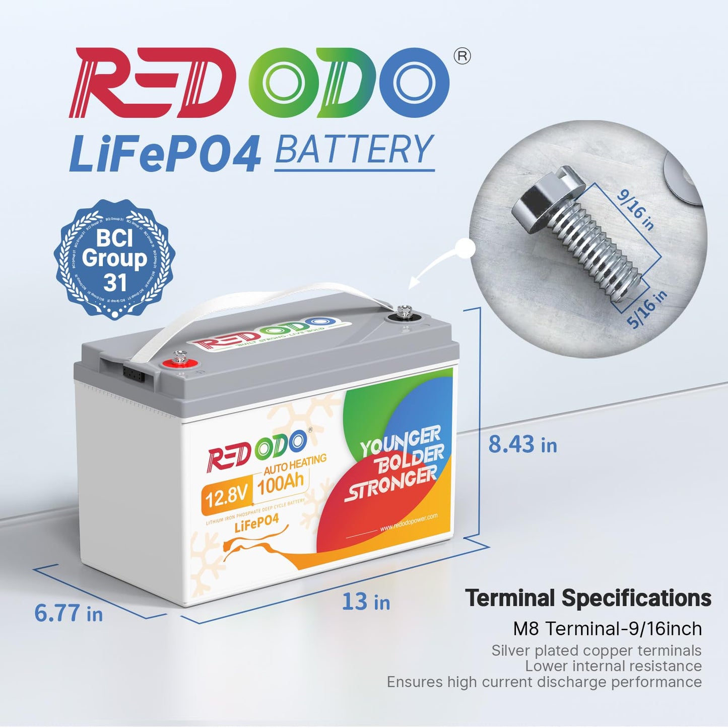 Redodo 12V 100Ah LiFePO4 Battery, Group 31 Lithium Battery with 100A BMS, Up to 15000 Deep Cycles Battery for RV, Solar, Trolling Motor and Off Grid